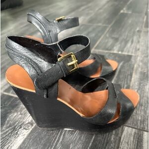 Lauren Ralph Lauren Women’s Leather  Black Wedge Sandals Size 6.5